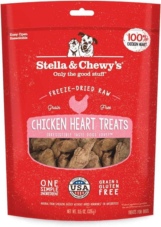 Stella & Chewy's Freeze-Dried Raw Single Ingredient Chicken Hearts Dog Treats, 11.5 oz. Bag