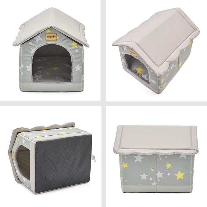 Jiupety Cozy Pet Bed House, Indoor/Outdoor Pet House, S Size for Cat and Small Dog, Warm Cave Sleeping Nest Bed for Cats and Dogs, Gray