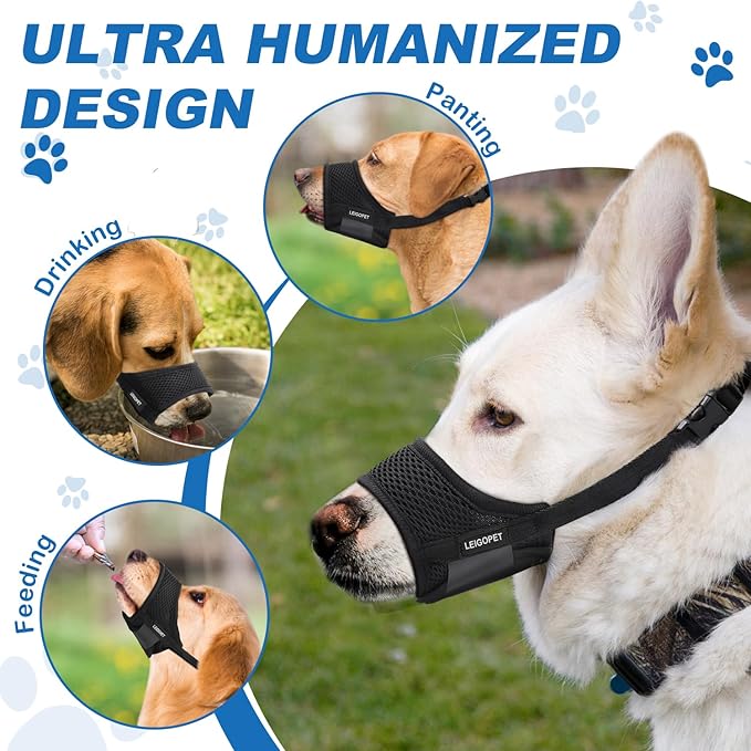 Dog Muzzle, Soft Muzzle for Small Medium Large Sized Dog to Anti & Prevent Biting Barking Chewing, Soft Grooming Muzzle for German Shepherd with Adjustable Strap, Allows Panting and Drinking(Black,M)