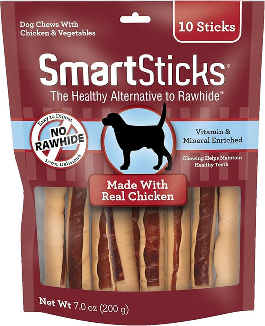 SmartBones SmartSticks, Treat Your Dog to a Rawhide-Free Chew Made With Real Chicken and Vegetables,10 sticks