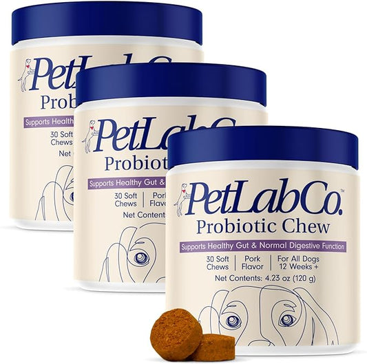 PetLab Co. Probiotics for Dogs, Support Gut Health, Diarrhea, Digestive Health & Seasonal Allergies - Pork Flavor - 30 Soft Chews - Packaging May Vary (Value 3-Pack)