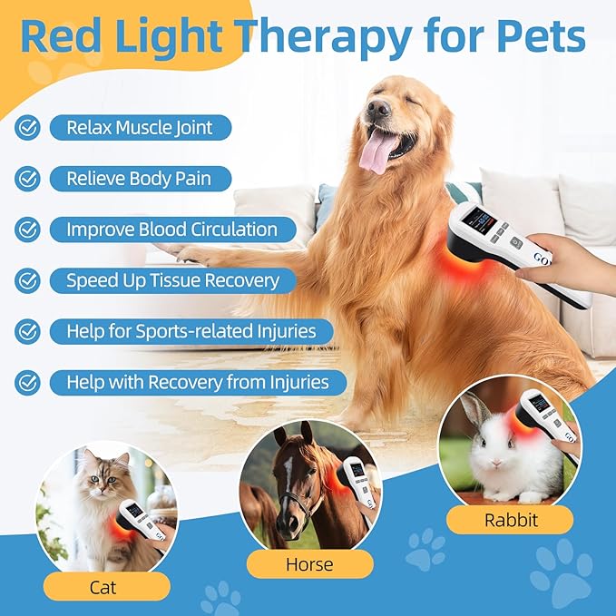 Cold Laser Therapy Device for Dogs, Infrared Light Therapy Wand, 2x940nm+2x850nm+16x650nm, Red Light Therapy for Hip & Joint Care Arthritis Pain Relief, Low Level Laser Therapy for Wound Healing