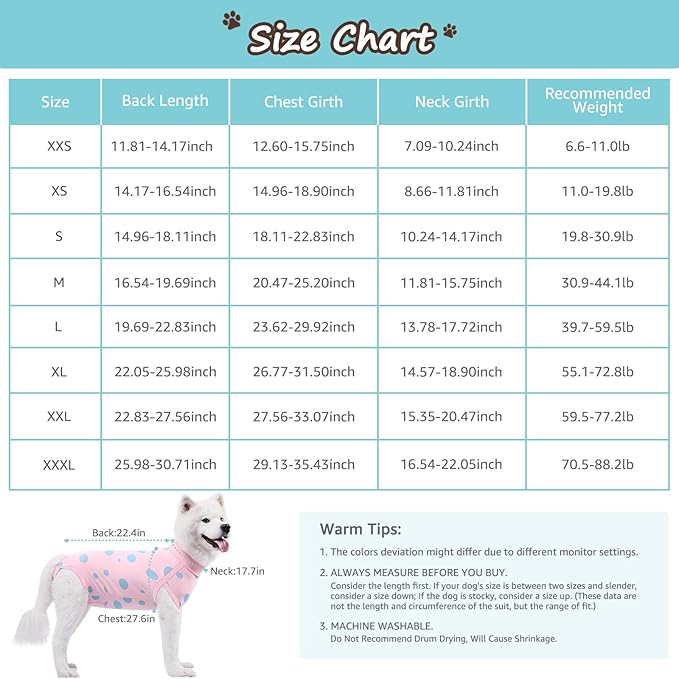 Dog Recovery Suit, Professional Dog Surgery Suit Post Spay, Neuter, Abdominal Surgical Suit for Male Female Dogs Can Pee, Prevent Licking Soft Breathable Cotton Covers Wound (Pink, X-Large)