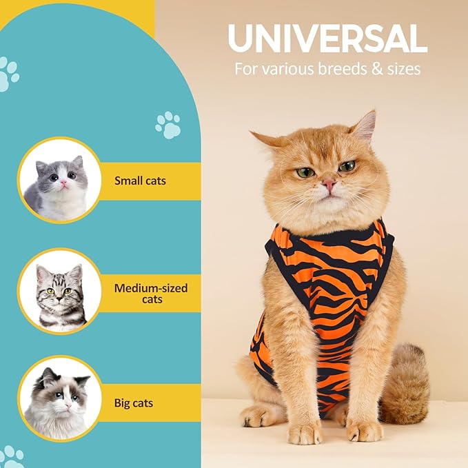 Avont Cat Recovery Suit, Cat Onesie for Cats After Spay Surgery Healing, Cat E-Collar Cone Alternative for Surgical Recovery Skin Diseases -Tiger(M+)