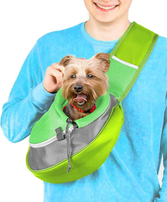 Pet Sling Carrier - Small Dog Puppy Cat Carrying Bag Purse Pouch - for Pooch Doggy Doggie Yorkie Chihuahua Baby Papoose Bjorn - Hiking Travel Front Chest Body Holder Pack to Wear (Green)