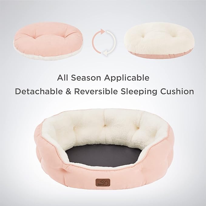 Bedsure Dog Beds for Small Dogs - Round Cat Beds for Indoor Cats, Washable Pet Bed for Puppy and Kitten with Slip-Resistant Bottom, 25 Inches, Peach Pink