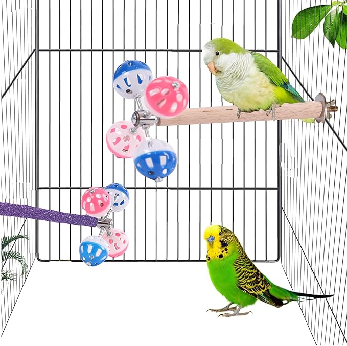 Perch Toy with Rotating Balls Suit for Small and Medium Birds, Budgies, Budgerigars, Parakeets, Parrots, Cockatiels, Parrotlets, Lovebirds, Ringnecks, Conures (Natural Quartz Sands, Purple)