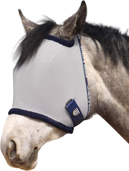 Harrison Howard All Round Mesh Horse Fly Mask UV Protective with Fleece Padded Edging Original Grey L