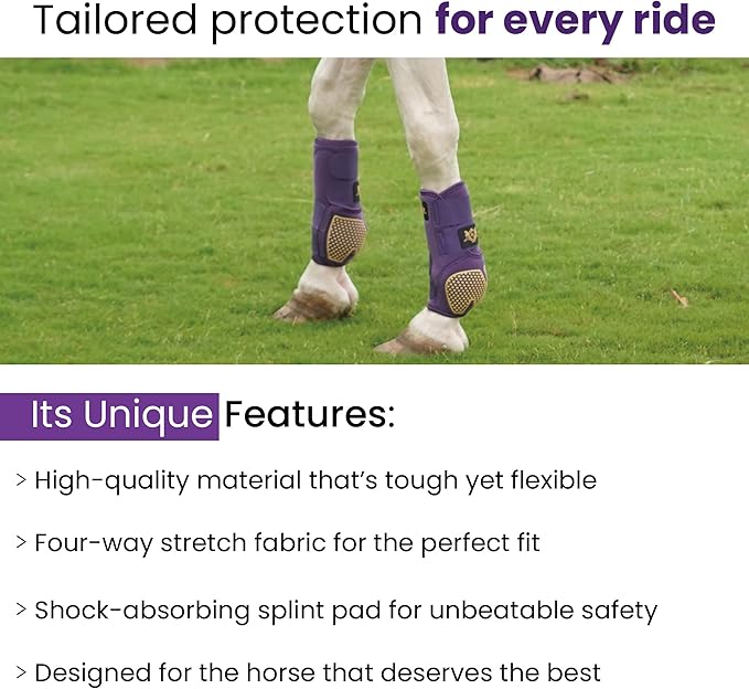 RS Premium Design Horse Boots, Protective and Shock Absorber | Horse Fly Boots Best for Jump Training and for Trails | Ok Fabric Provides Ultimate Flexibility (Purple, Large)