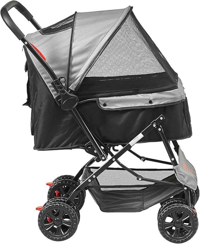 VEVOR Dog Cat Stroller for Medium Small Dogs Cats Up to 44lbs, 4 Wheel Foldable Pet Stroller with Reversible Handle, Portable Lightweigh Puppy Doggy Doggie Jogging Stroller with Storage Basket