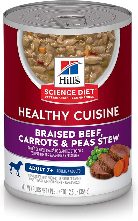 Hill's Science Diet Healthy Cuisine, Senior Adult 7+, Senior Premium Nutrition, Wet Dog Food, Braised Beef, Carrots & Peas Stew, 12.5 oz Can, Case of 12