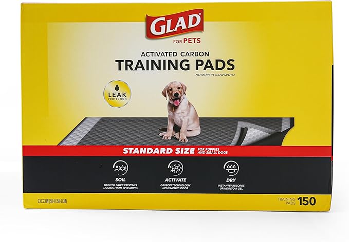 Glad for Pets Black Charcoal Puppy Pads, All-in-One | Puppy Potty Training Pads That ABSORB & NEUTRALIZE Urine Instantly | New & Improved Quality Puppy Pee Pads, 150 count