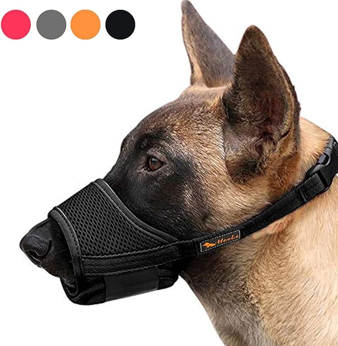 HEELE Dog Muzzle,Soft Nylon Muzzle Anti Biting Barking Chewing,Air Mesh Breathable Drinkable Adjustable Loop Pets Muzzle for Small Medium Large Dogs 4 Colors 4 Sizes