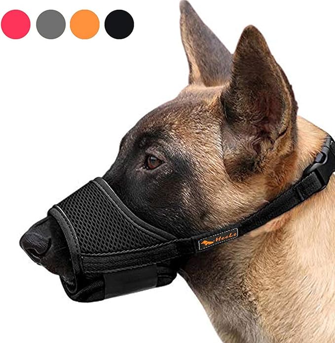 HEELE Dog Muzzle,Soft Nylon Muzzle Anti Biting Barking Chewing,Air Mesh Breathable Drinkable Adjustable Loop Pets Muzzle for Small Medium Large Dogs 4 Colors 4 Sizes XL