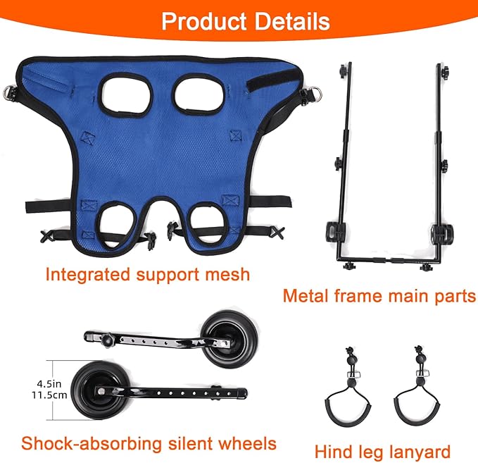 Dog Wheelchair for Back Legs, Adjustable Dog Wheelchairs with 2 Wheelsfor 12.1-22 LBS Breeds, Dog Wheelchair Cart for Hip Support, Mobility Aids for Small Pets Hind Limbs (Middle)
