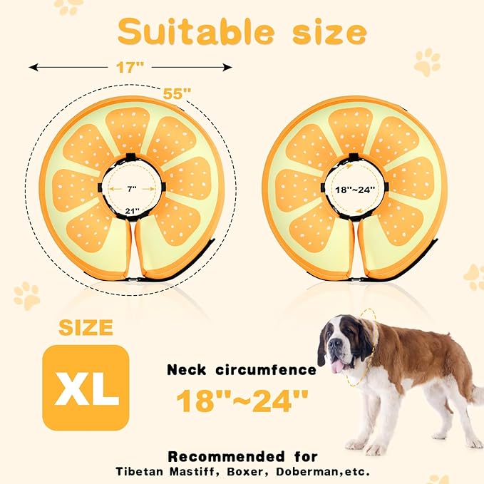 Sivomens Dog Cone, Protective Inflatable Dog Collar for Jumbo Dogs, Soft Adjustable Pet Recovery Cone After Surgery, Washable Dog Donut Collar Prevents Licking Wounds & No Blocking Vision, XL(18"-24")