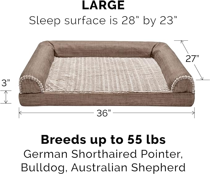 Furhaven Replacement Dog Bed Cover Luxe Faux Fur & Performance Linen Sofa-Style, Machine Washable - Woodsmoke, Large