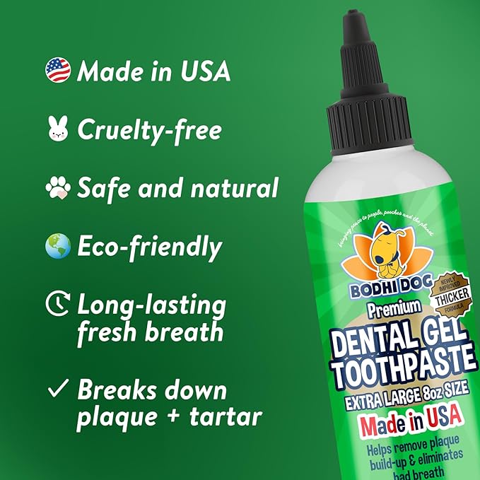 Bodhi Dog Pet Dental Gel | New Thicker Formula | Plaque Remover & Breath Freshener | Toothpaste for Dogs and Cats | Made in USA | 8oz (240ml)