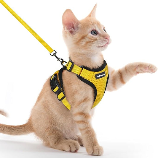 rabbitgoo Cat Harness and Leash for Walking, Escape Proof Soft Adjustable Vest Harnesses for Cats, Easy Control Breathable Reflective Strips Jacket, Yellow, XXS