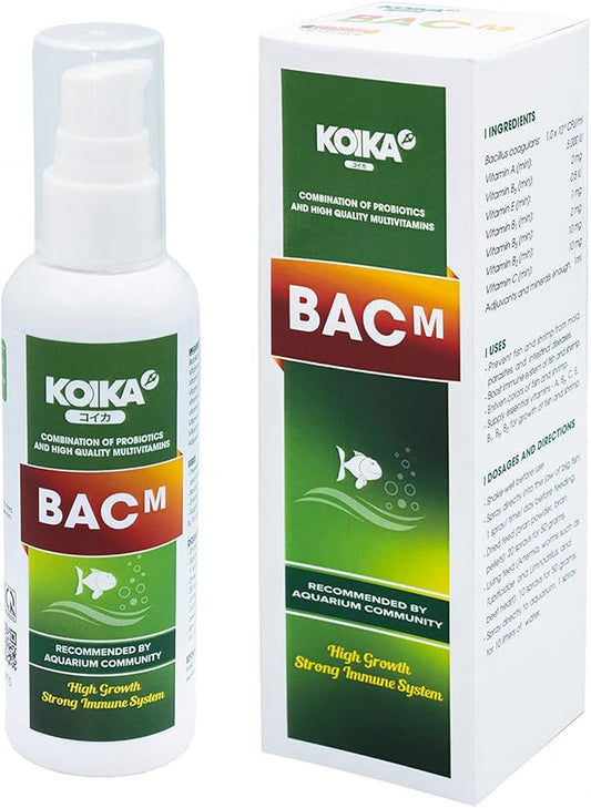 BACM Natural Color Enhancement for Fish, Combination of Probiotic & Multi-Vitamins for Aquarium A, B6, B2, Pleasant Smell (BACM, 105ml)