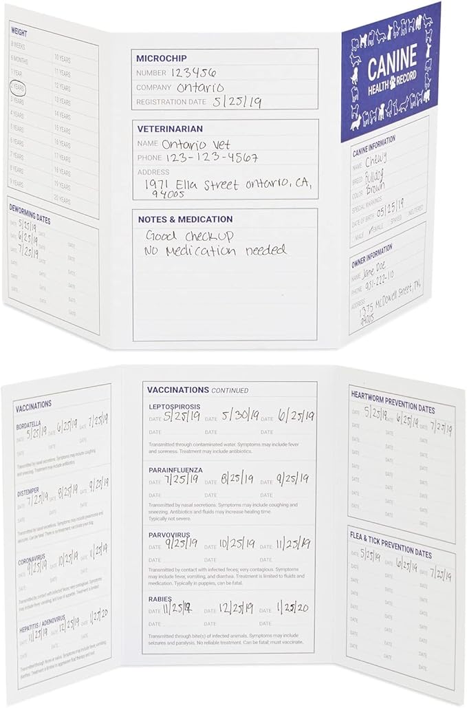 Juvale 24 Pack Puppy Vaccination Record Card, Dog Vaccine and Canine Health Record Booklets (5x3.5 in)