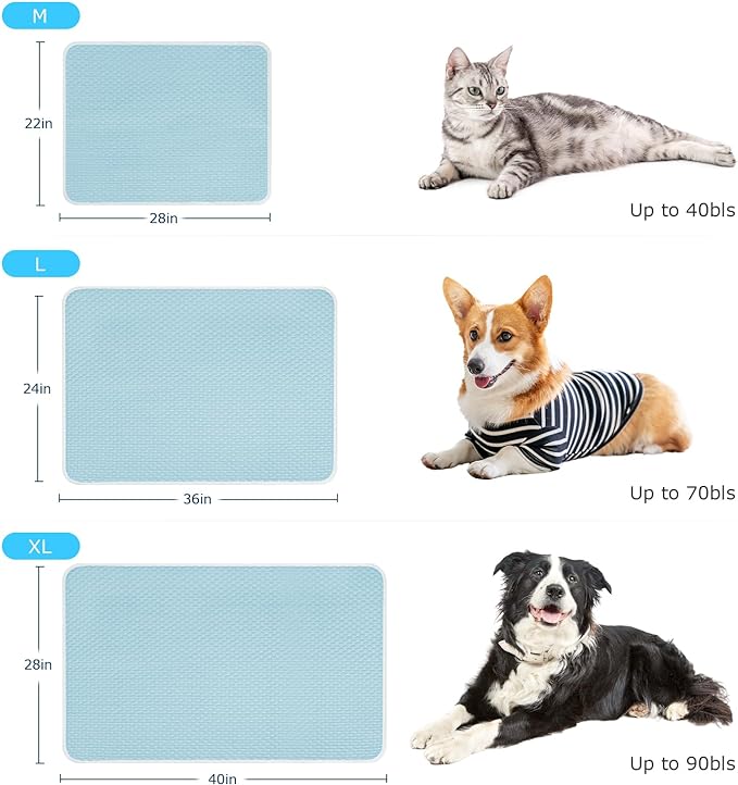 Mora Pets Dog Cooling Mat Breathable Cooling Pad for Dog Cats Washable Pet Cooling Mat for Indoor Outdoor Pets with Non-Slip Bottom 40x28 inch Light Blue Extra Large