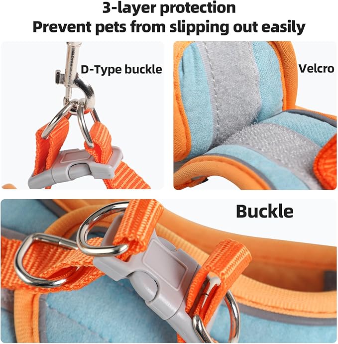Adjustable Bunny Harness and Leash Set Double Buckle with Reflective Strips Rabbit Vest Pets Stuff Suitable for Rabbit Walks Accessories (Orange Green, M)