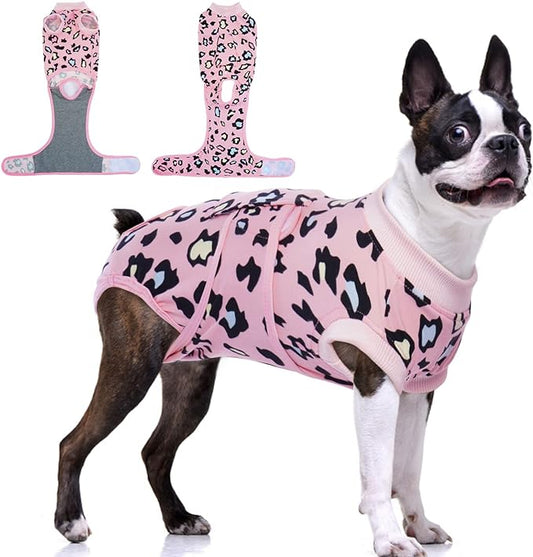 FUAMEY Recovery Suit for Dogs After Surgery,Soft Breathable Dog Bodysuit E-Collar & Cone Alternative Surgical Suit,Male Female Dog Neuter Spay Suits Anti Licking Wounds Onesie Pink Leopard M