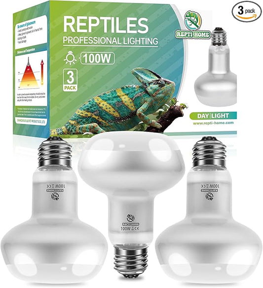 Reptile Heat Lamp Bulb,100W 3 Pack Basking Spot Lamp Bulb for Reptiles & Amphibians,Reptile Daylight Heat Emitter Light for Bearded Dragon, Lizard, Turtle