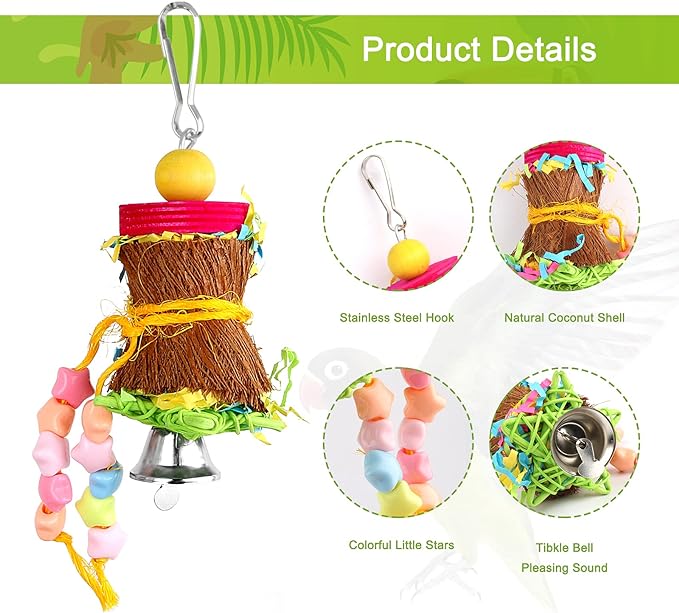 YUEPET 4 Pack Bird Shredder Toys Small Parrot Chewing Toys Parrot Cage Foraging Hanging Toy for Small Bird Parakeets Parrotlets Lovebirds Cockatiels