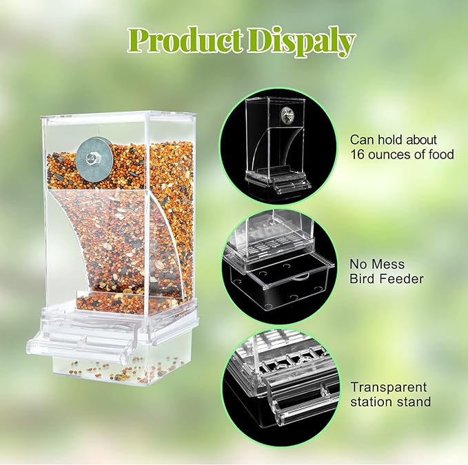 Rypet No Mess Automatic Bird Feeder Transparent Food Container Cage Acrylic Parrot Feeder Accessories for Small Birds Parrot Cockatoo Canary