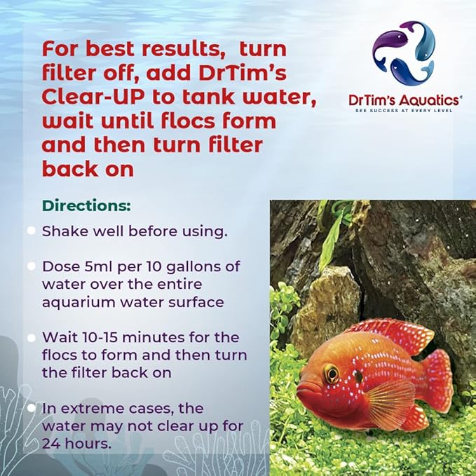 DrTim's Aquatics Freshwater Clear-UP Natural Water Clarifier – for Fish Tanks, Aquariums, Filtering, Treatment Eco-Friendly Solution to Clear Waters Remove Harmful Organics-32 oz.