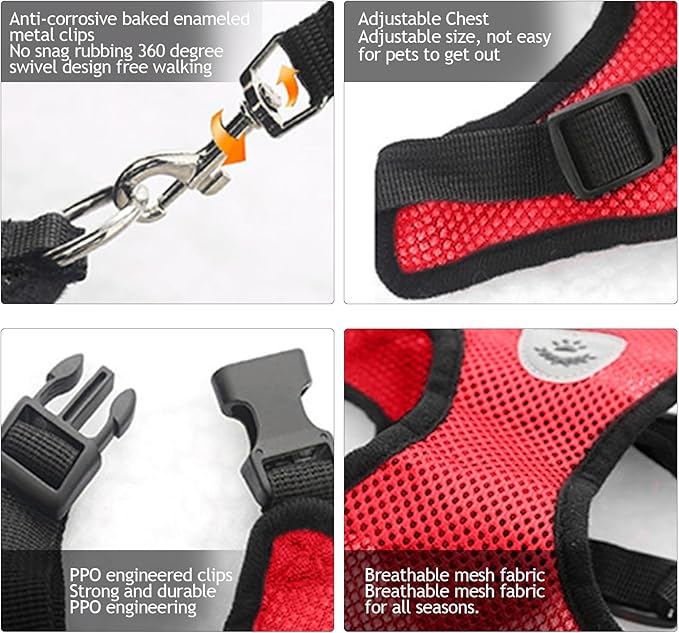 Summer cat Chest Harness and Leash, Anti-Escape Adjustable Soft mesh cat Leash and Chest Harness Set for All Types of Cats cat Vests (Size S,Red)