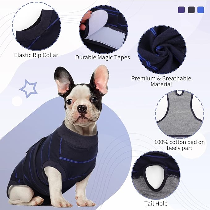 Kuoser Dog Surgery Recovery Suit, Professional Spay & Neuter Surgical Onesie for Dogs, Soft Breathable Abdominal Dog Bodysuit Dog Cone Alternative Anti Licking Wounds Dog Surgery Suits, S