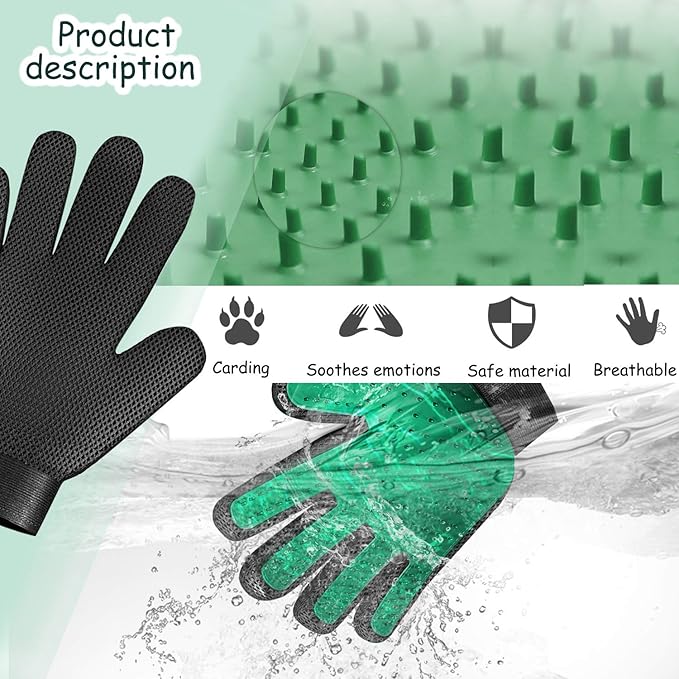 Pet Grooming Glove Hair Remover Brush Gentle Deshedding Efficient Pet Mitt Pet Massage Gloves Left & Right Hand Draw Dogs Cats Horses Long Short Fur (1Pair Left & Right Hand)