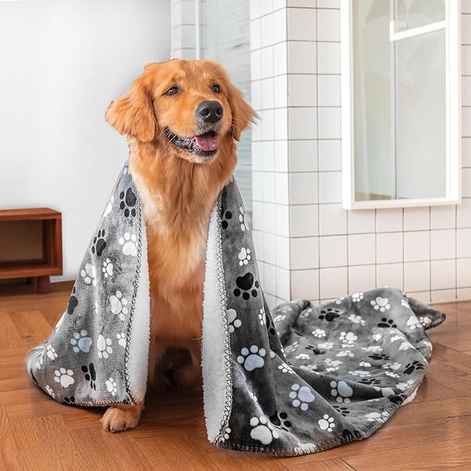 Waterproof Pet Blanket Dog Blankets, Pattern Printing Super Soft Warm Fluffy Facecloth Sofa Car Bed Protector, Urine Proof Washable Pet Blanket for Puppy Large Dogs & Cats(Dog paw153cm*203cm)