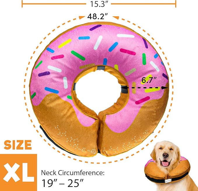 BENCMATE Protective Inflatable Collar for Dogs and Cats - Soft Pet Recovery Collar Does Not Block Vision E-Collar (XLarge, Donut-Strawberry)