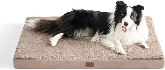 Bedsure Extra Large Dog Bed - XL Orthopedic Waterproof Dog Beds with Removable Washable Cover, Egg Crate Foam Pet Bed Mat, Suitable for Large Dogs Up to 100lbs, Light Brown