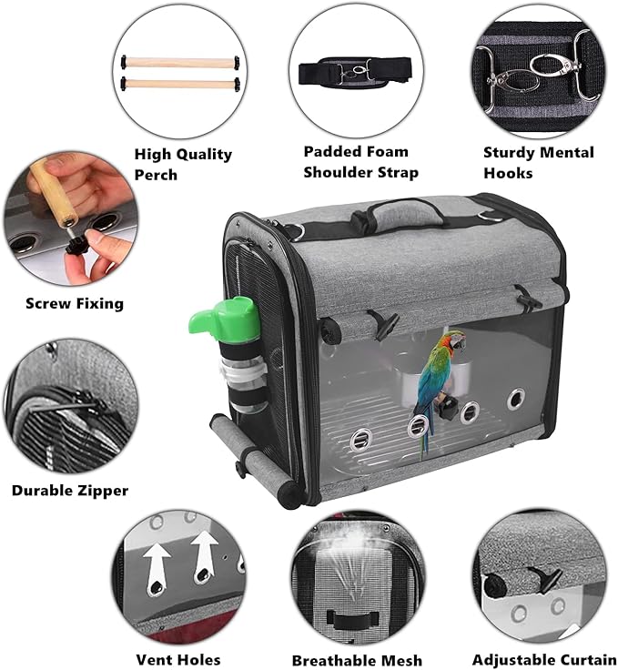 SUERTREE Bird Carrier Bag Bird Travel Cage with Stand, Lightweight Backpack for Parrot, Portable Bird Travel Bag, Pet Transparent Breathable Travel Cage