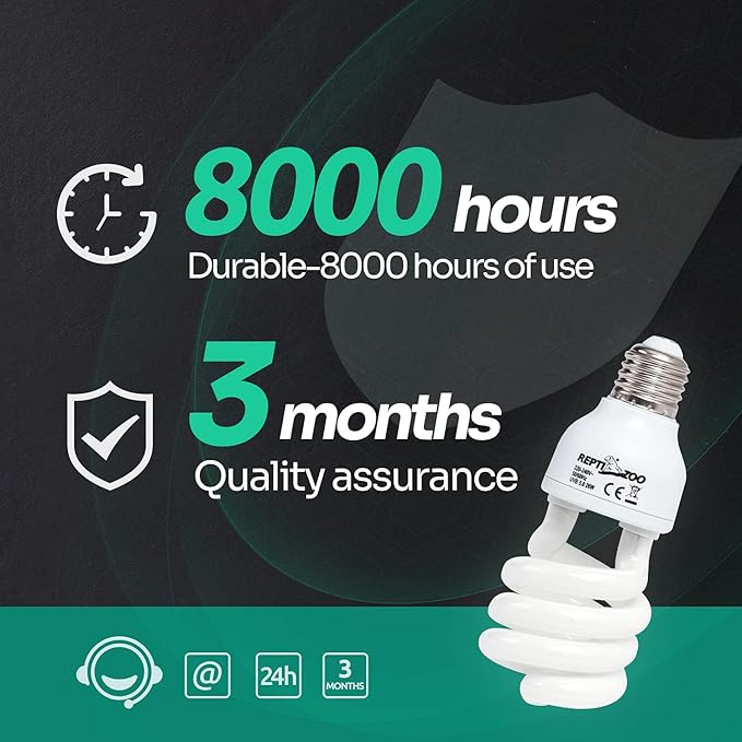 REPTIZOO Energy Saving Lamps UVB Bulb Spiral Compact 15 Watts UVB 10.0 Reptile Light Bulb Fit for Desert Type Reptile/Snake/Lizard/Insect/Leopard Tortoise