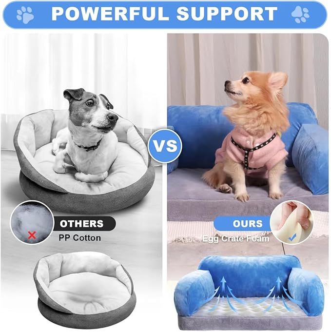 Dog Bed Couch for Small Medium Dogs, Orthopedic Pet Sofa with Reversible Memory Foam & Washable Fabric Cover, Soft Dog Sofa Bed for Indoor Puppies, Kitten, Cats Lounge Sleeping - Gray & Blue