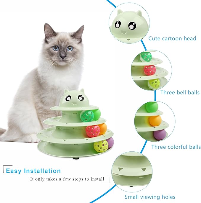 UPSKY Cat Toy Roller 3-Level Turntable Cat Toy Balls with Six Colorful Balls Interactive Kitten Fun Mental Physical Exercise Puzzle Toys.