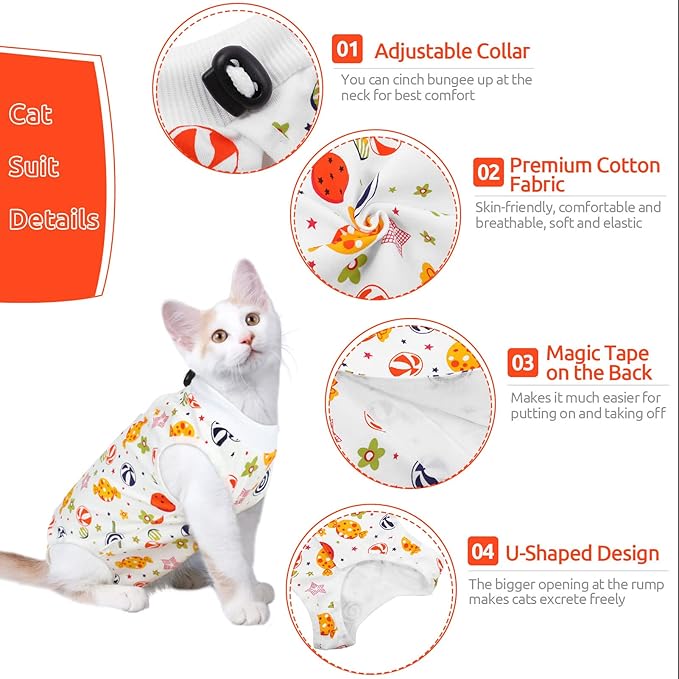 SUNFURA Cat Recovery Suit, Kitten Surgical Full Bodysuit for Abdominal Wound Protector Anti Licking After Surgery, Professional Bandages Cone E-Collar Alternative for Small Male & Female Pets