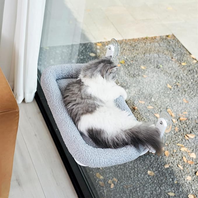 Foldable Cat Hammock for Window - Cordless, Embeded Machine Washable Padded Bed, Robust Metal Frame - Cat Window Perch for Large Cats and Kittens - Gray