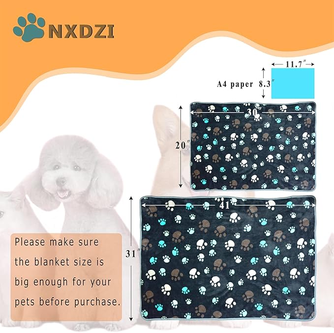 Dog Blankets for Large Dogs, 3 Pack Blanket Washable 41" x 31", Fuzzy Soft Pet Mat Throw Cover Kennel Crate Bed, Cute Grey Paw Pattern,Waterproof Cat Blanket