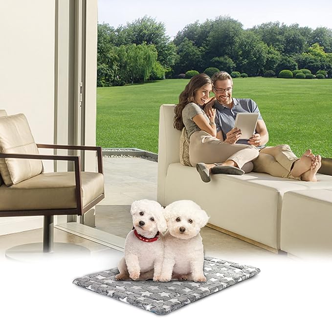 KROSER Fancy Dog Crate Pad Dog Bed Mat Reversible (Cool & Warm), Dog Bed Pad with Machine Washable, Dog Crate mat for Small to XXX-Large Dogs, Grey, Navy, Star Pattern