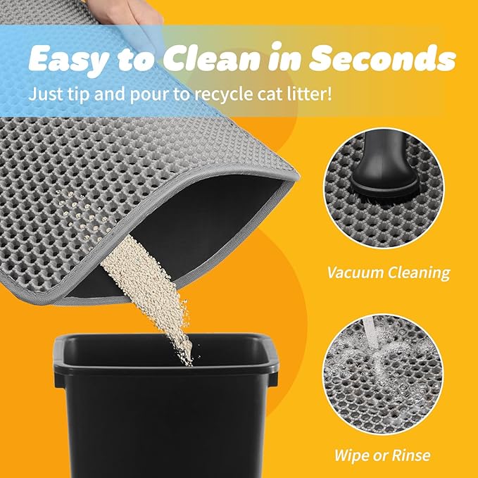 Cat Litter Mat Large - 24"x15" Litter Trapping Mat, Easy to Clean Litter Box Mat, Waterproof, Urine-Proof, Non-Slip Kitty Litter Mats for Floor, Grey