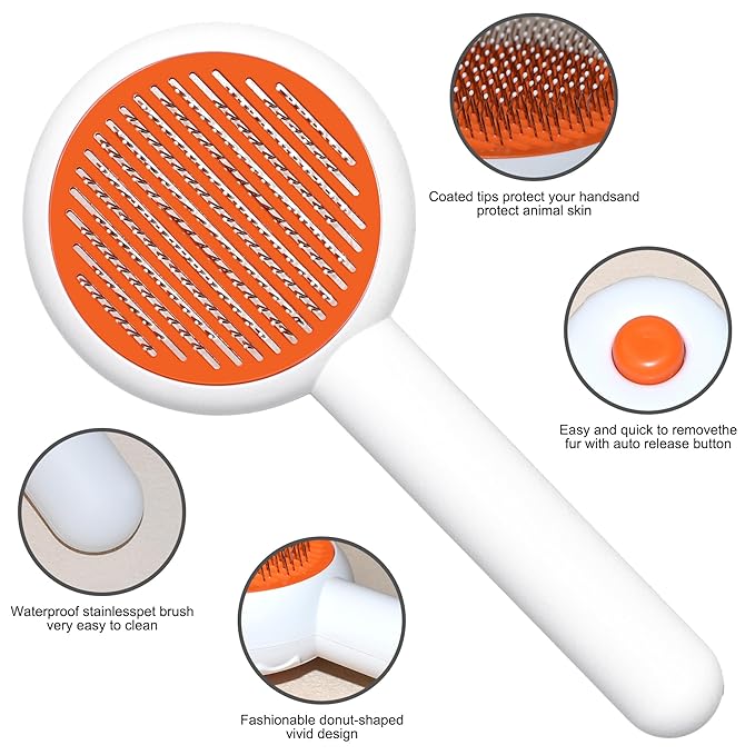 Cat Grooming Brush - Dog Cat Bunny Pet Self Cleaning Slicker Brush - Easy to Remove Loose Undercoat, Pet Massaging Tool Suitable for Pets with Long or Short Hair（White)