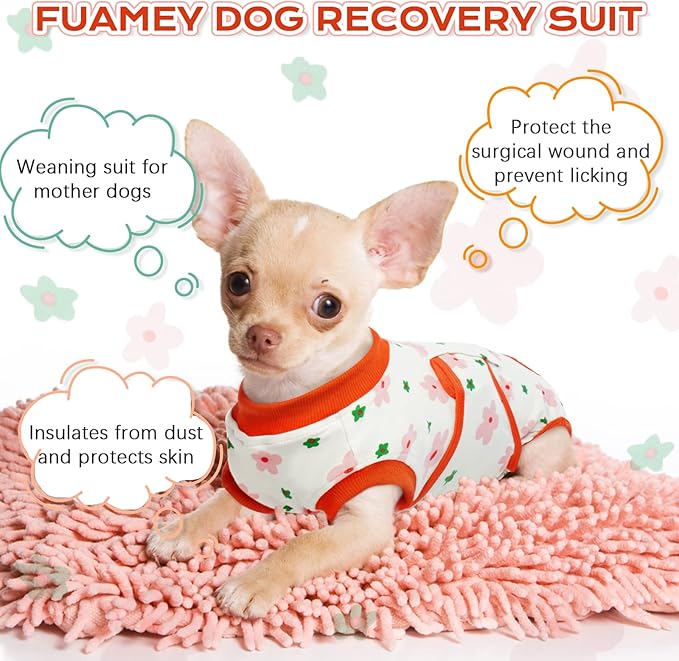 FUAMEY Recovery Suit for Dogs After Surgery,Soft Breathable Dog Bodysuit E-Collar & Cone Alternative Surgical Suit,Male Female Dog Neuter Spay Suits Anti Licking Wounds Onesie Red Flower XL