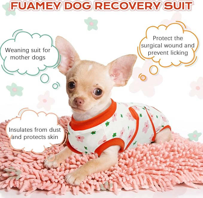 FUAMEY Recovery Suit for Dogs After Surgery,Soft Breathable Dog Bodysuit E-Collar & Cone Alternative Surgical Suit,Male Female Dog Neuter Spay Suits Anti Licking Wounds Onesie Red Flower XS